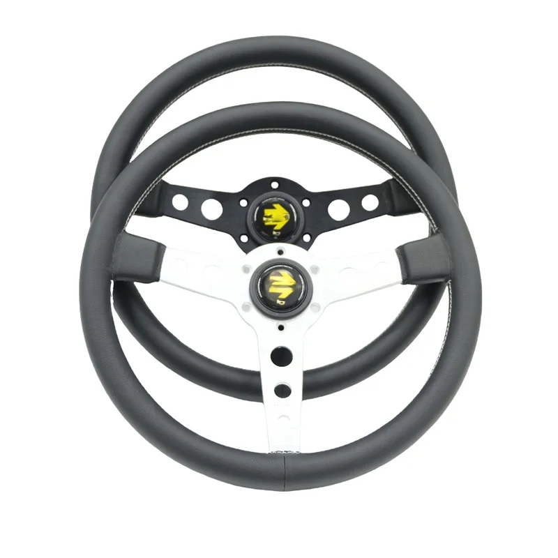 Volante de carreras plano 350 mm en cuero para coche - imagen 2