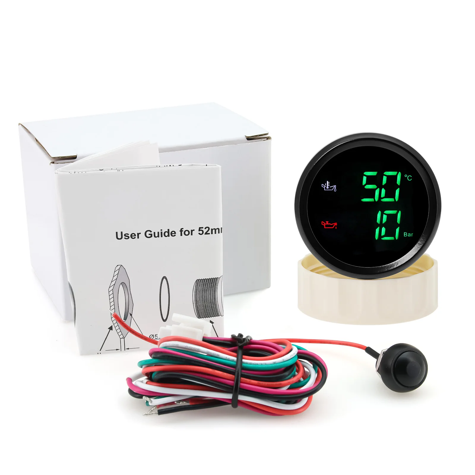 Medidor Digital de temperatura de aceite + presión de aceite 2 en 1 con Sensor de 0 ~ 10 Bar retroiluminación roja/verde medidor de coche de 52mm para coches barcos - imagen 5