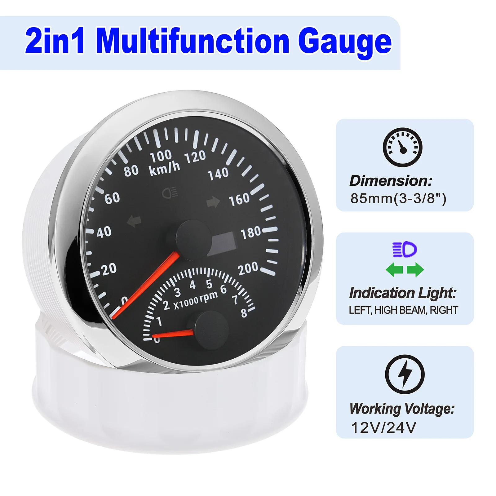 Velocímetro GPS con tacómetro 85mm impermeable 0-8000 RPM – Universal 12V/24V - imagen 3