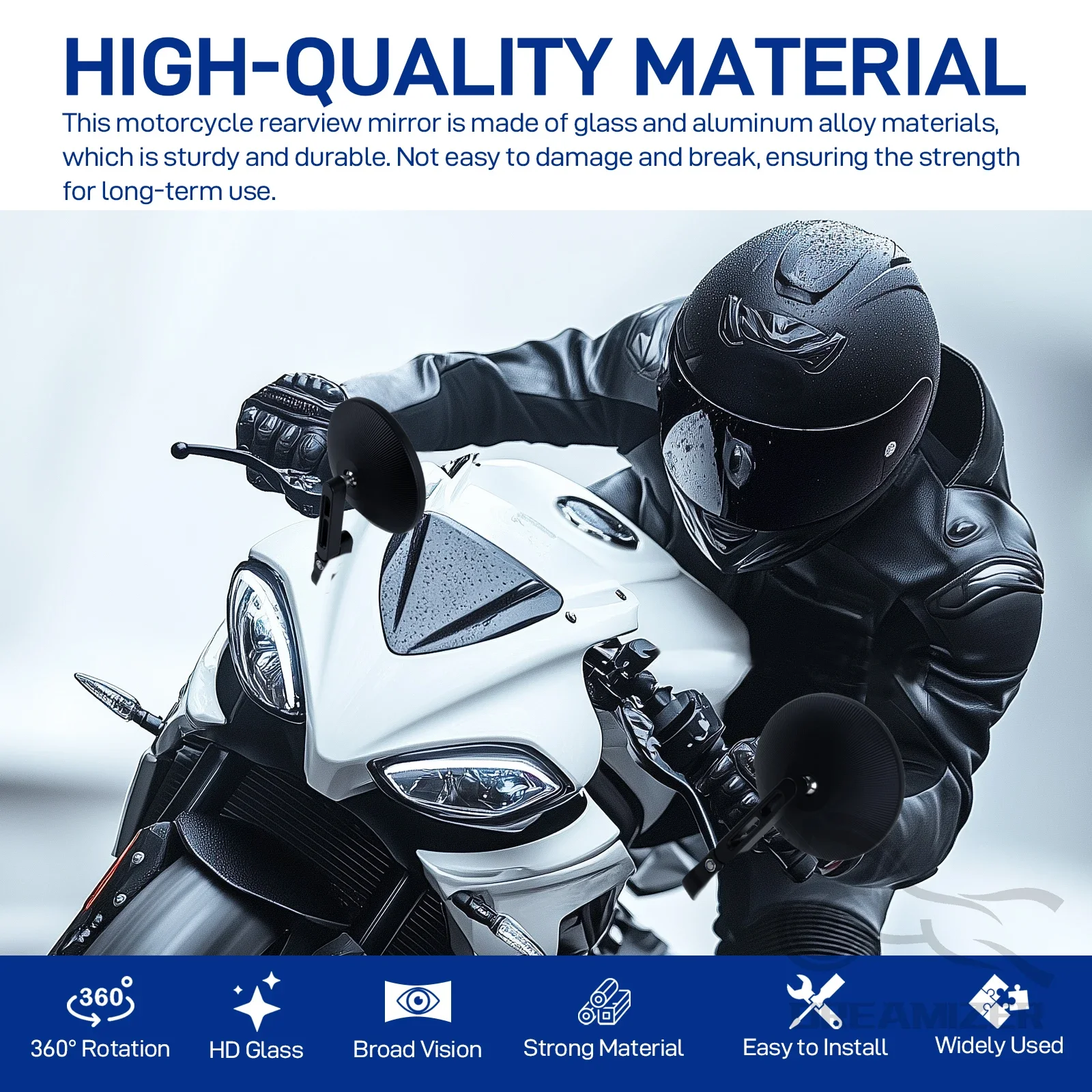 Espejo retrovisor lateral aluminio moto 22mm universal - imagen 3