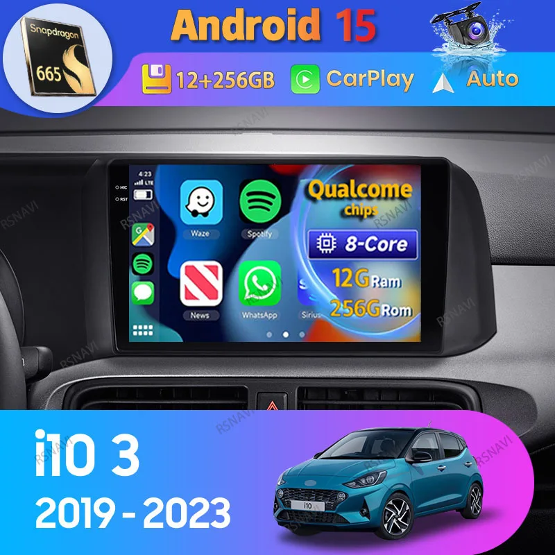 Radio Android 15 Hyundai i10 III 2019-2023 CarPlay GPS cámara 360