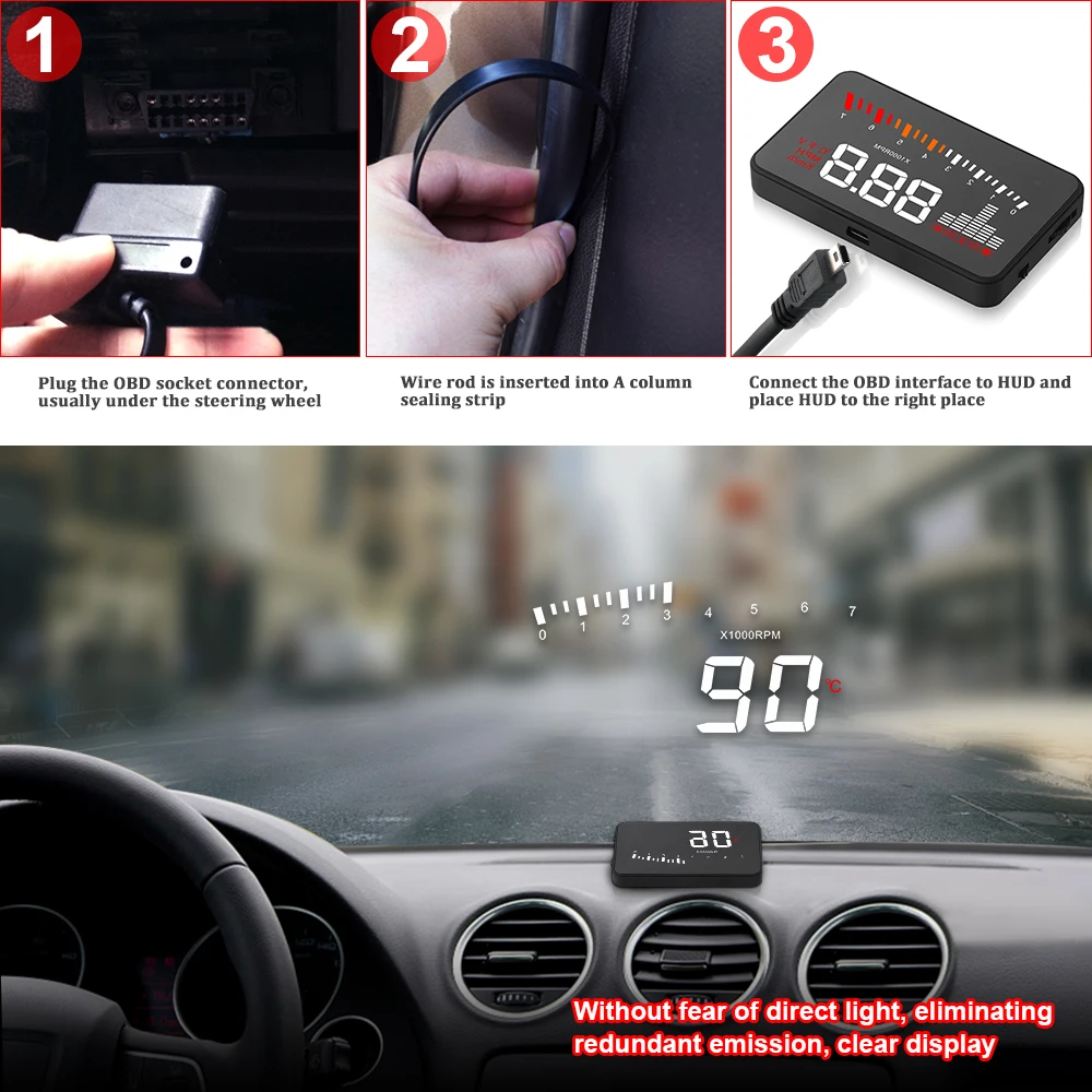 HUD OBD X5 para parabrisas con avisos de temperatura y voltaje - imagen 4
