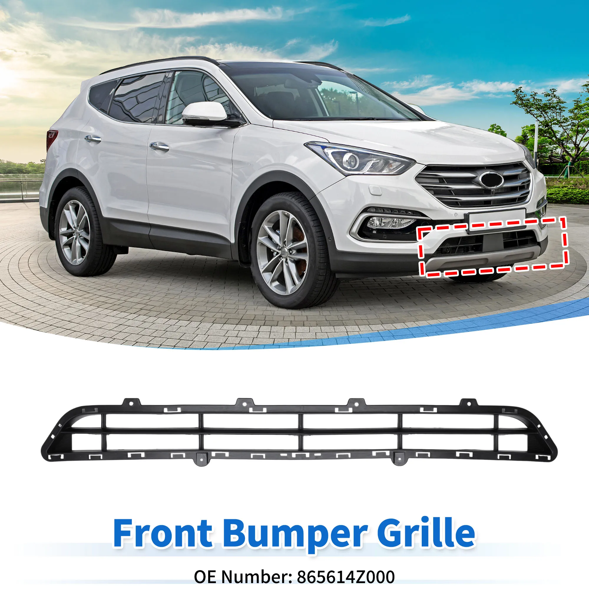 UXCELL Rejilla inferior de parachoques para Hyundai Santa Fe 13-16