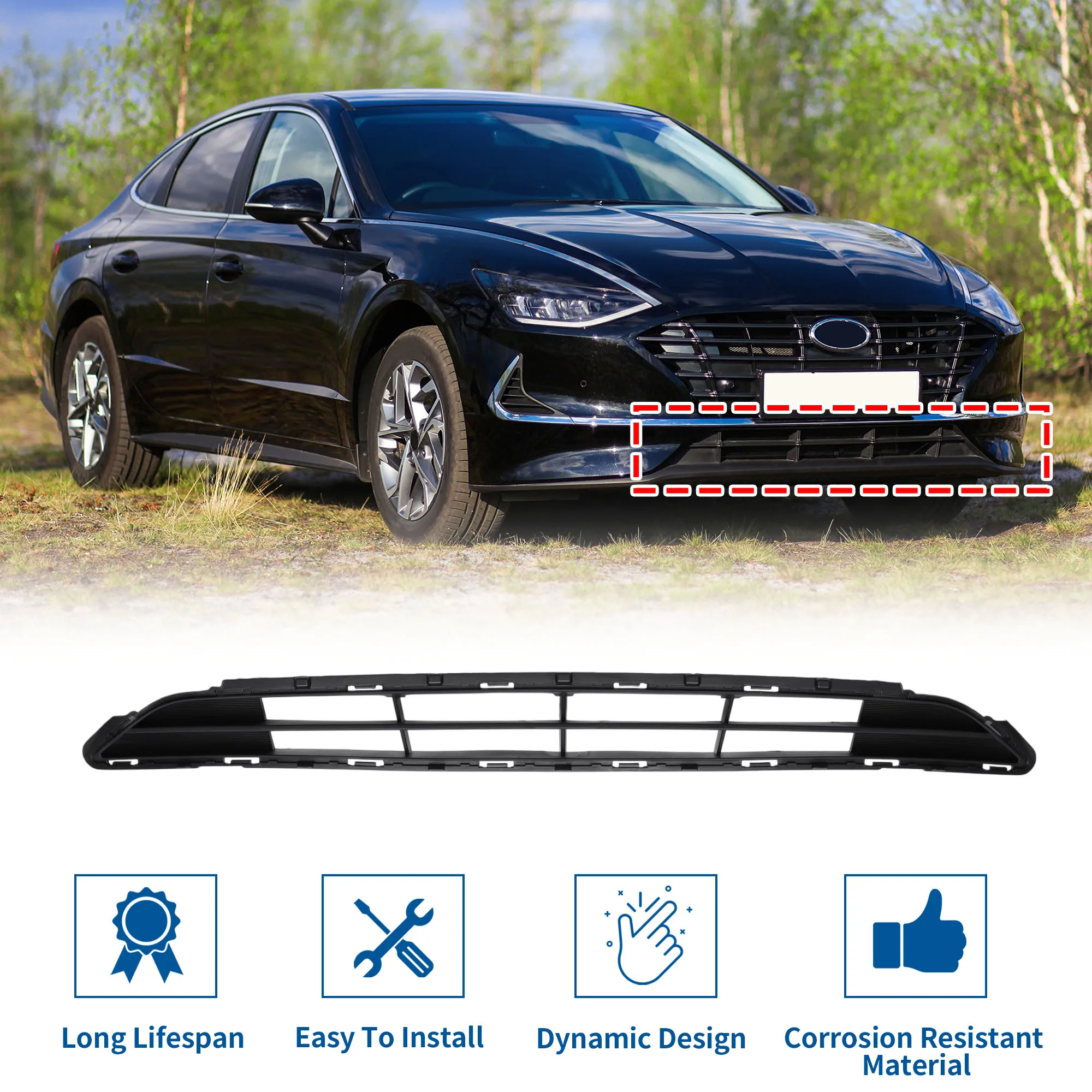 UXCELL Rejilla inferior Paragolpes delantero para Hyundai Sonata 15-17 Rejilla de cubierta de parachoques - imagen 3