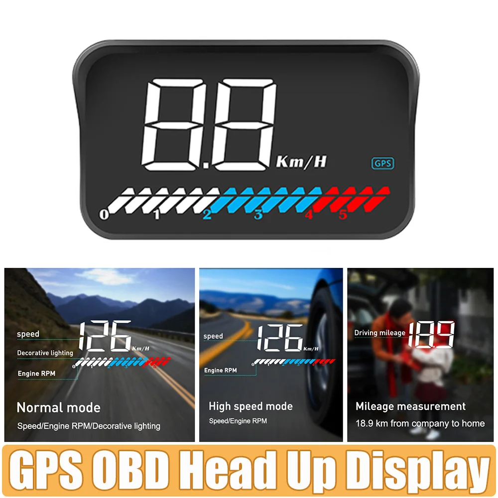 HUD OBD2 GPS para parabrisas – Velocímetro digital RPM voltímetro coche universal