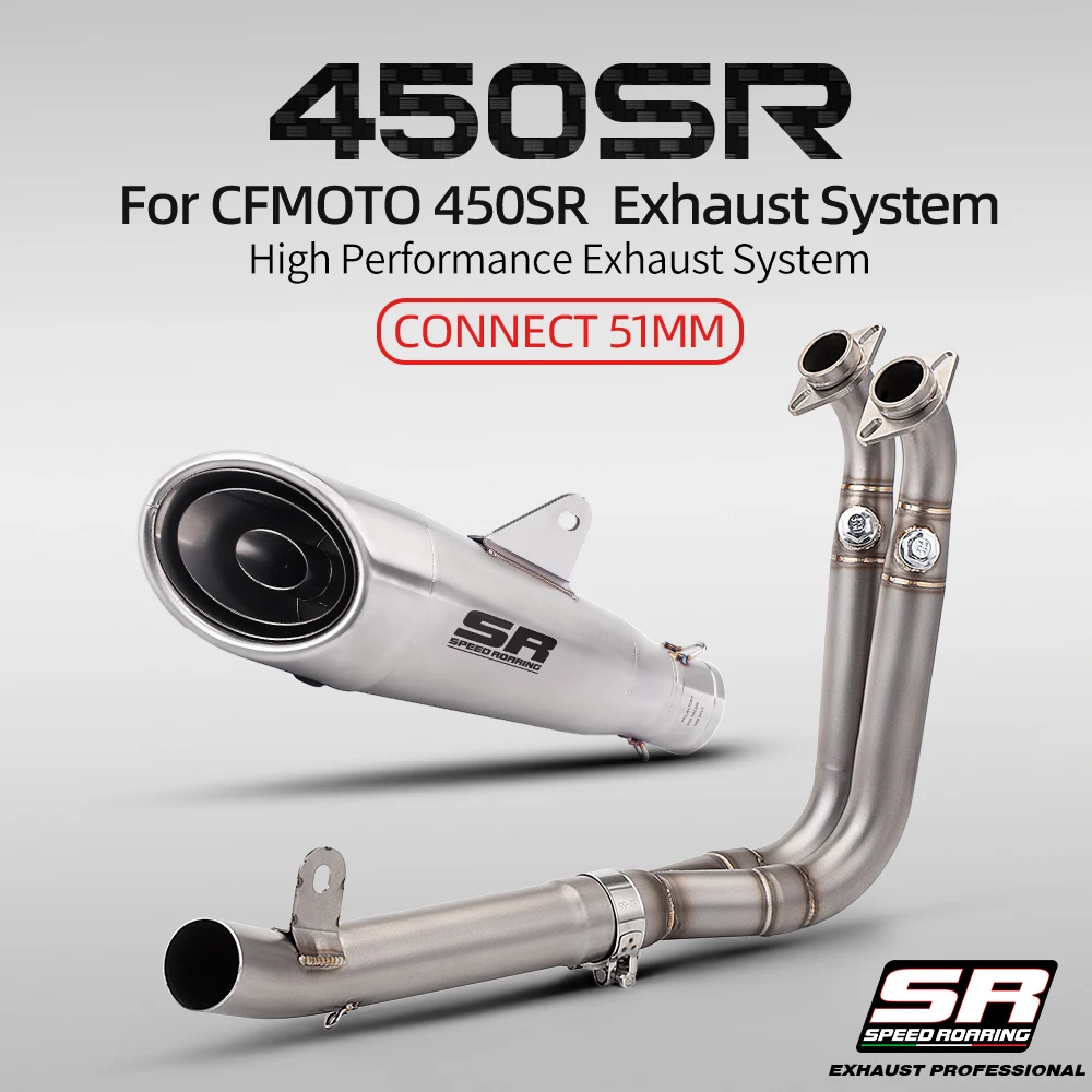 Tubo de escape frontal inoxidable para CFMOTO 450SR/450SS/450NK