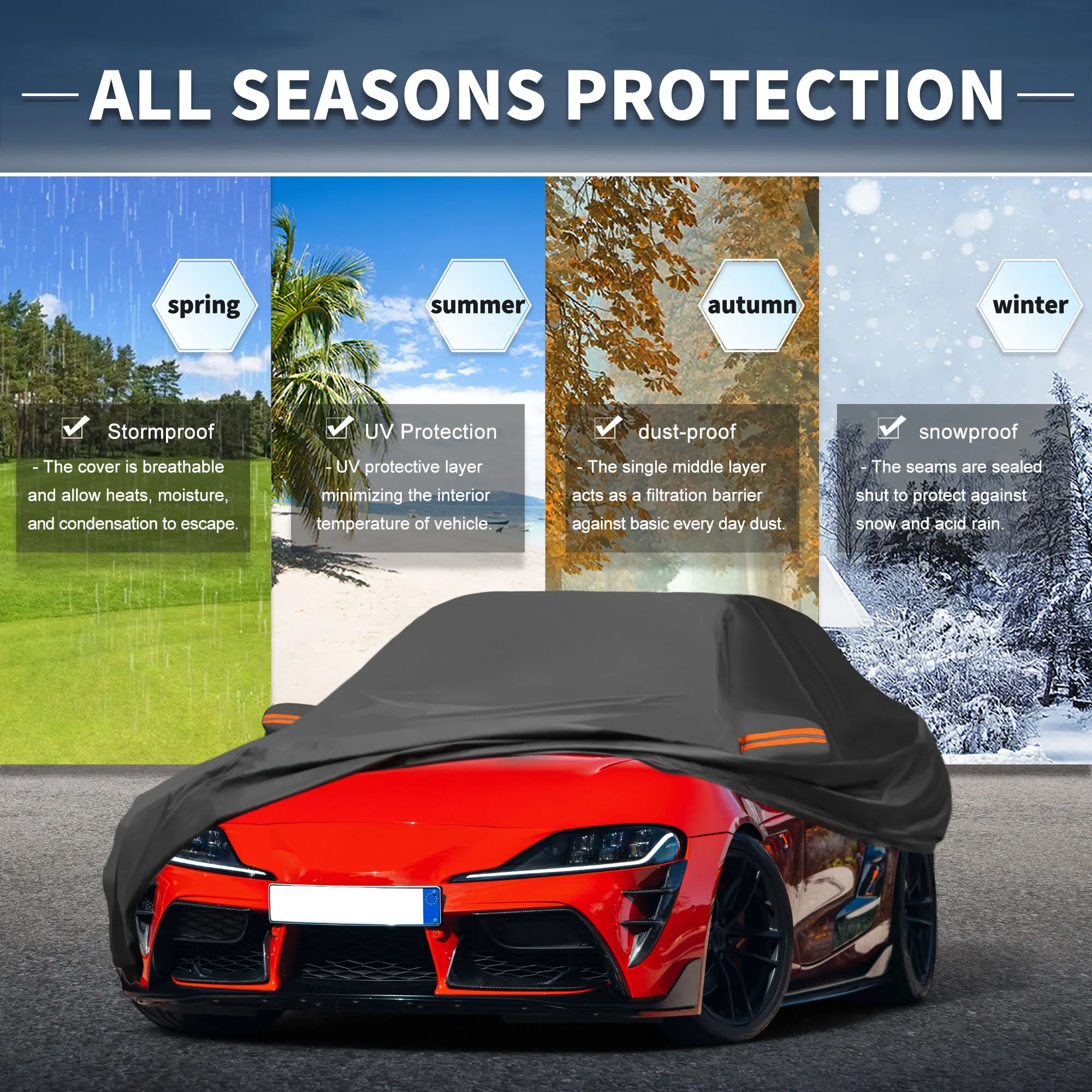 UXCELL cubierta de coche para Toyota Supra 210D-PU cubiertas completas para exteriores para todo tipo de clima con cremallera de puerta protección impermeable contra la lluvia y el sol