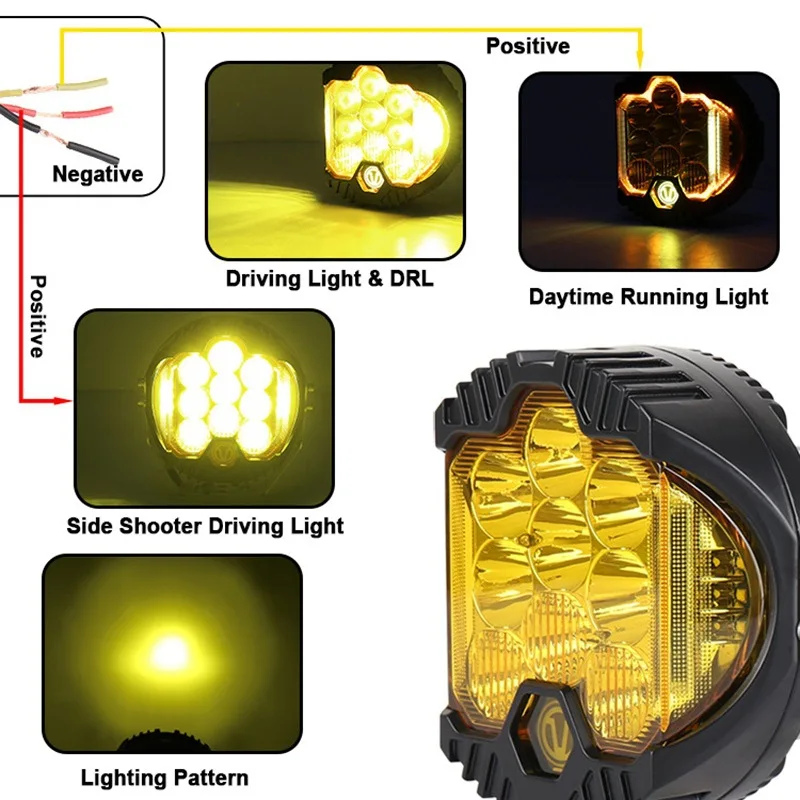 Luz de trabajo LED tres caras 7 pulgadas - faro todoterreno amarillo - imagen 4