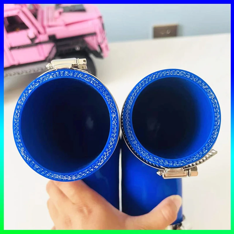 Tubo silicona codo 90° reductor azul para admisión con abrazaderas - imagen 3