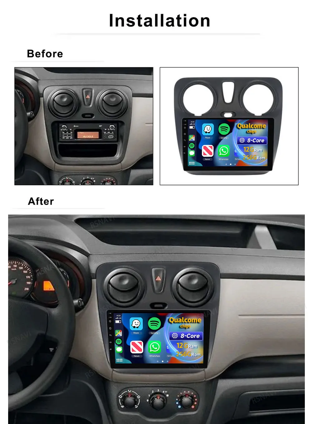 Radio Android 15 RSNAVI instalada en Renault Lodgy o Dacia Dokker