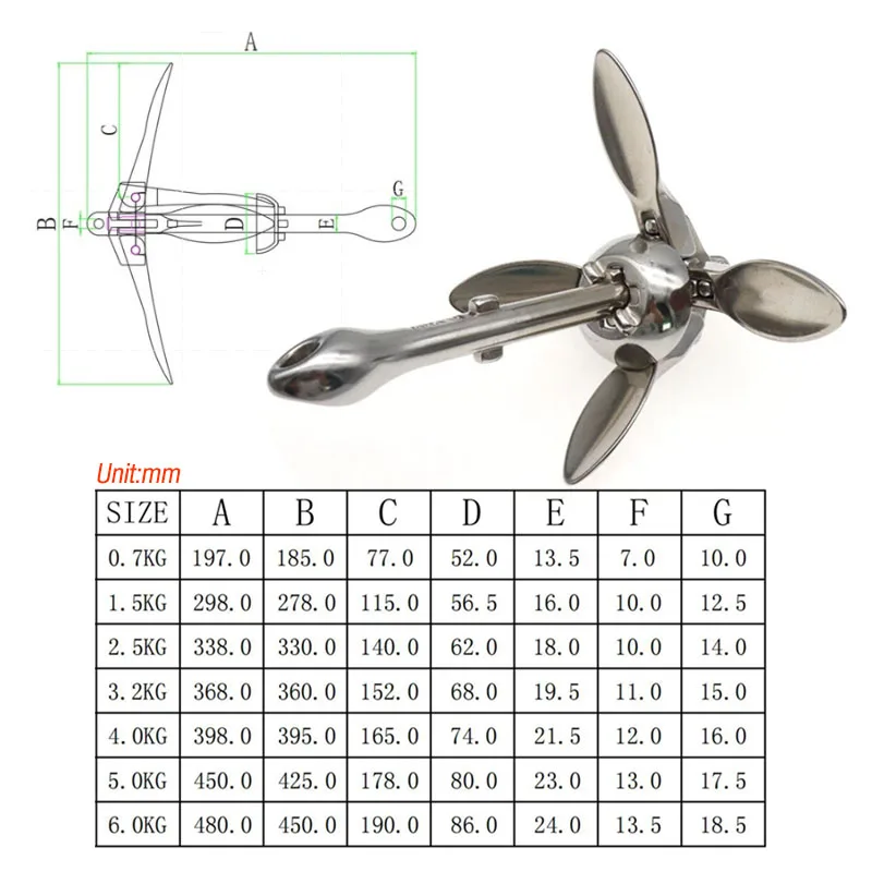 Ancla marina de acero inoxidable para barco, kayak y bote de pesca - imagen 2