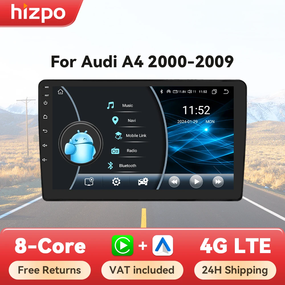 Hizpo radio 2 DIN con GPS, CarPlay y Android Auto para Audi A4 B6/B7