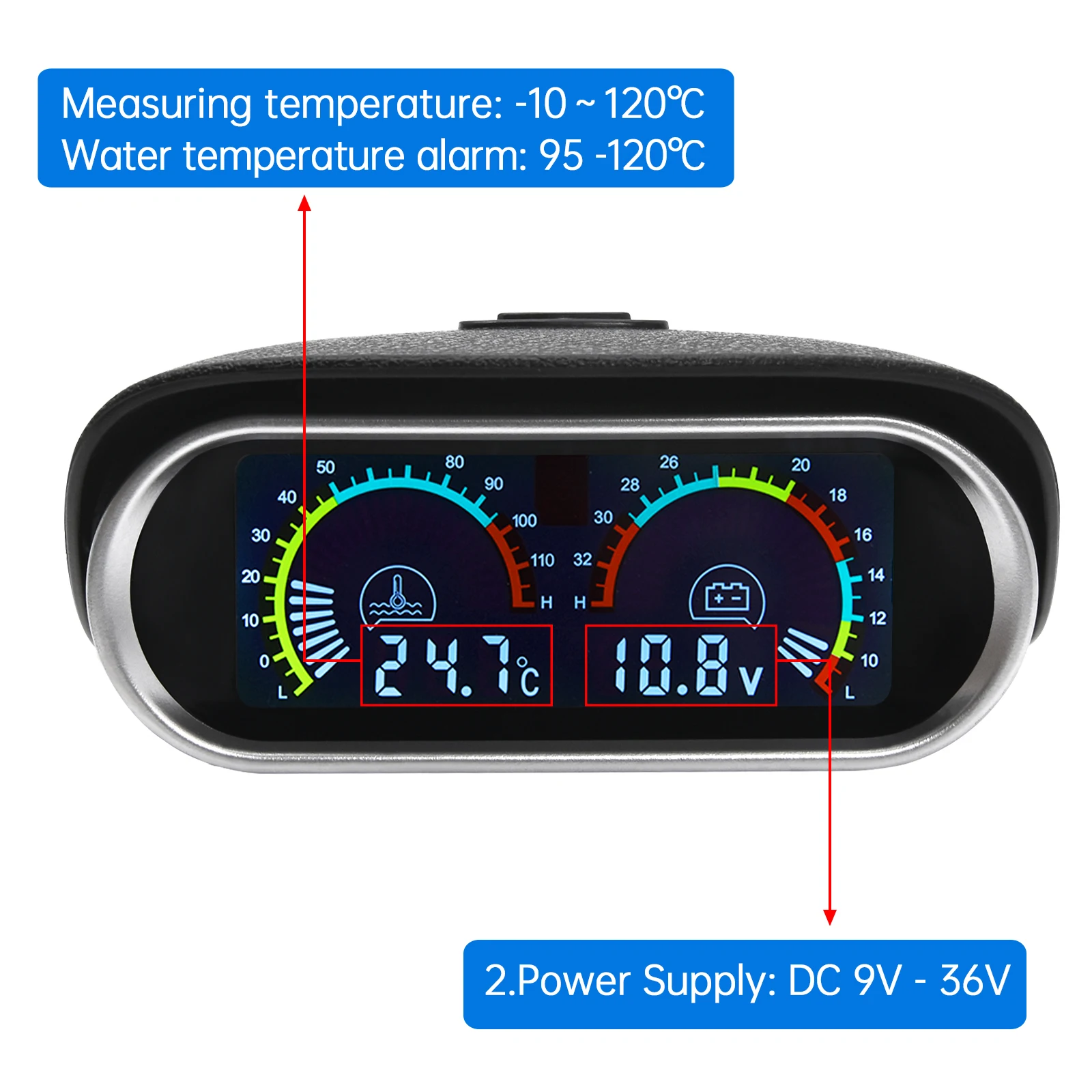 Medidor de temperatura del agua + voltímetro 2 en 1 medidor Digital LCD con Sensor de temperatura del agua 1/8 NPT para camión automático - imagen 4