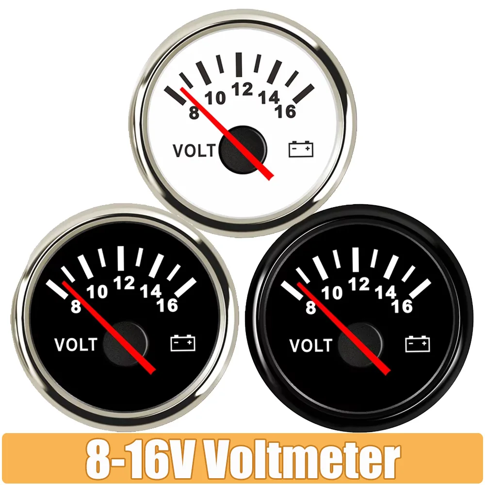 Voltímetro marino de 52mm, voltímetro Universal de 8-16V, medidor impermeable, instrumento para barco y coche, retroiluminación roja, medidor de voltaje de coche de 12V
