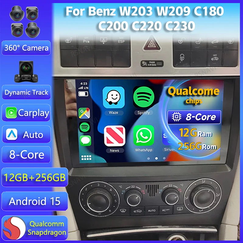 Autoradio Android 15" CarPlay GPS DSP para Mercedes W203 W209