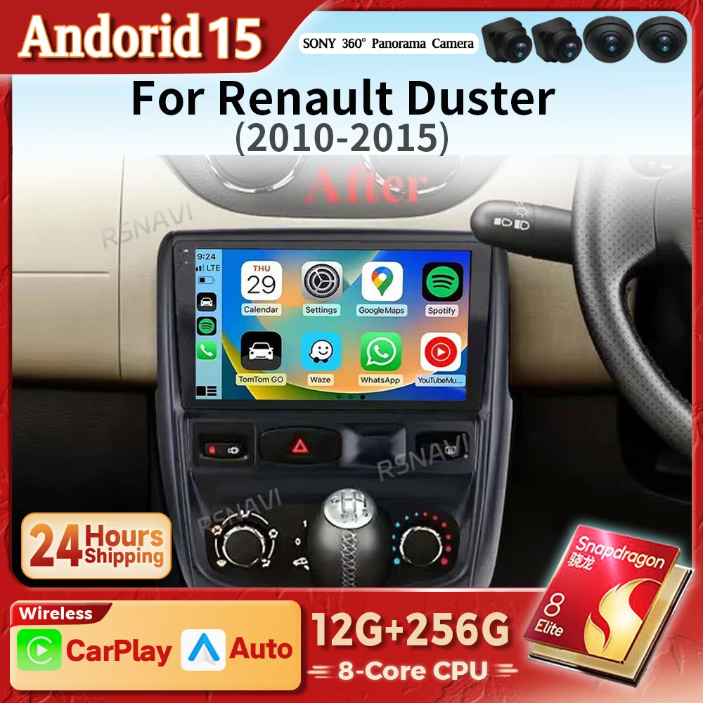 Android 15 Carplay Auto 2K pantalla Radio de coche reproductor Multimedia para Renault Duster 2010 - 2015 Autoradio unidad principal estéreo inalámbrica