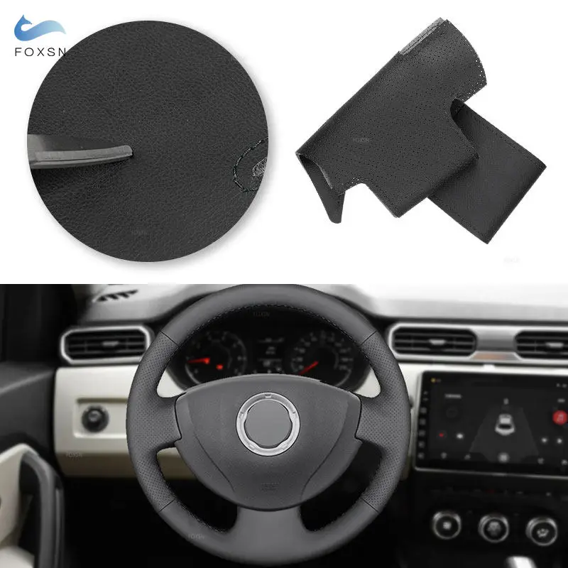 Funda de volante de cuero para Renault Logan, Sandero, Clio y Twingo 2
