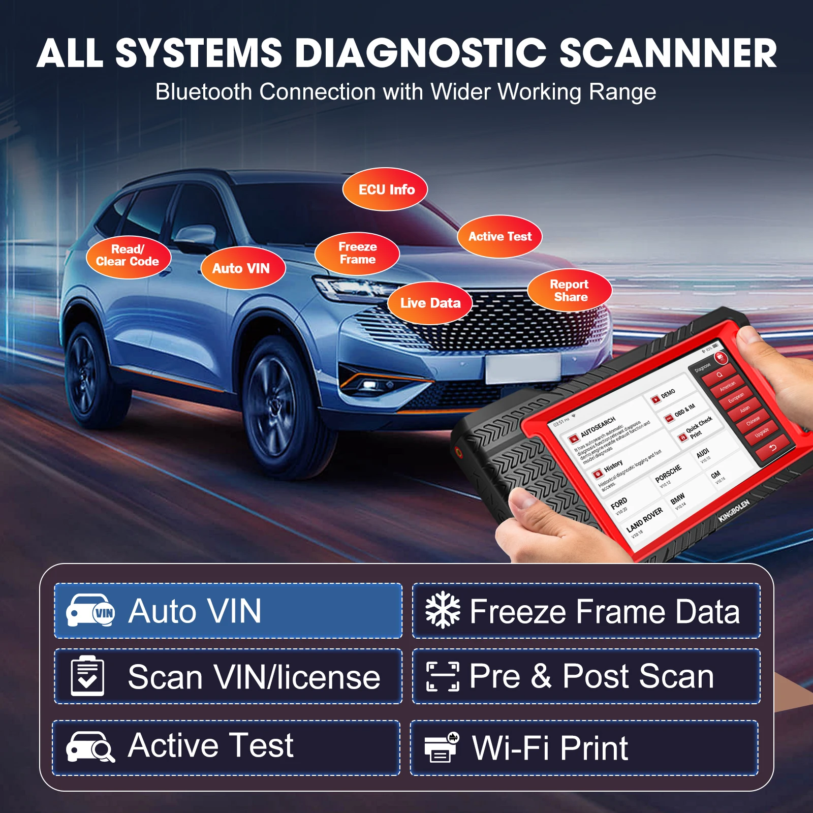 KINGBOLEN K7 escáner OBD2 con codificación ECU y pruebas activas - imagen 2