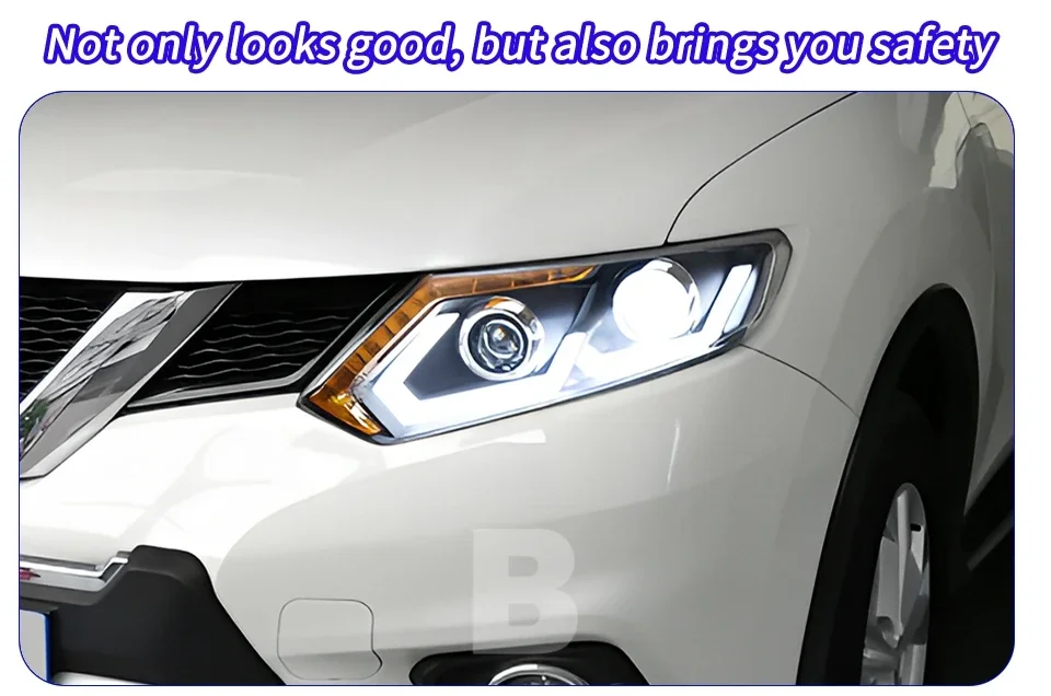 Vista frontal de los faros para Nissan X-Trail 2014-2016