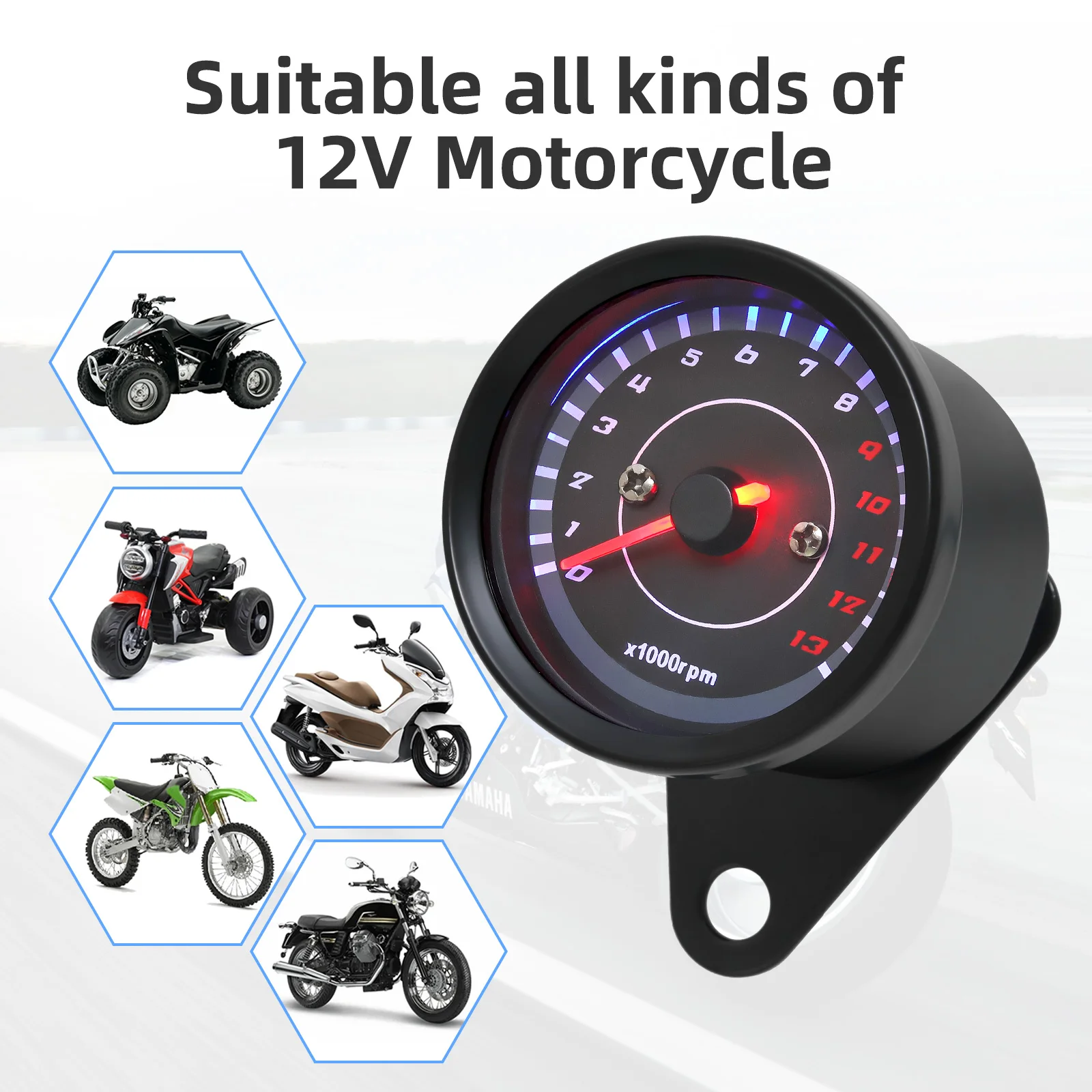 Tacómetro electrónico LED universal de 12 V para motocicleta - imagen 5