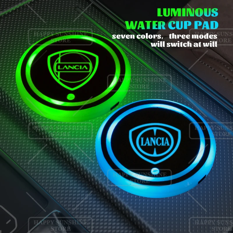 7 LED Coloridos para Lancia Ypsilon Musa Kappa Delta Lybra Logo Coche Taza de Agua Mat Soporte para Bebidas Posavasos Luz Accesorios Decorativos