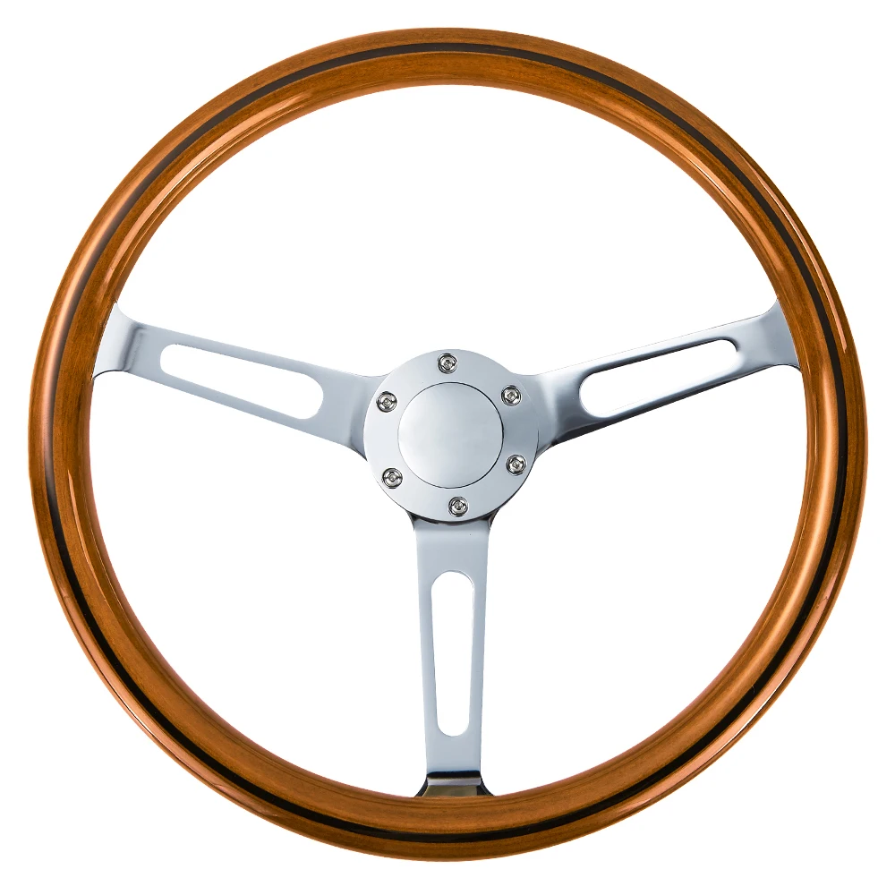Volante Racing Madera 380mm Centro Cromado – Estilo Vintage - imagen 2