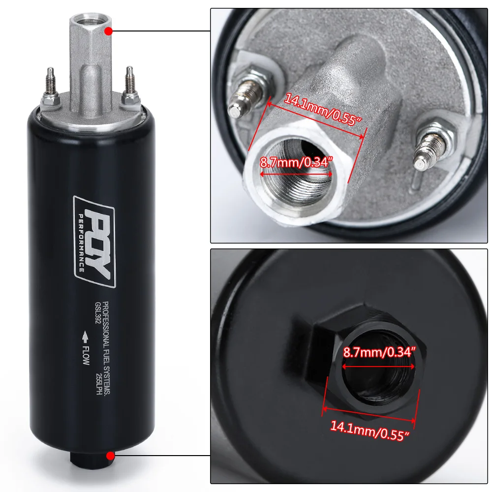 FREE SHIPPING - New Universal High Flow & Pressure External Inline 255LPH Fuel Pump GSL392 JR-FPB005 - imagen 3