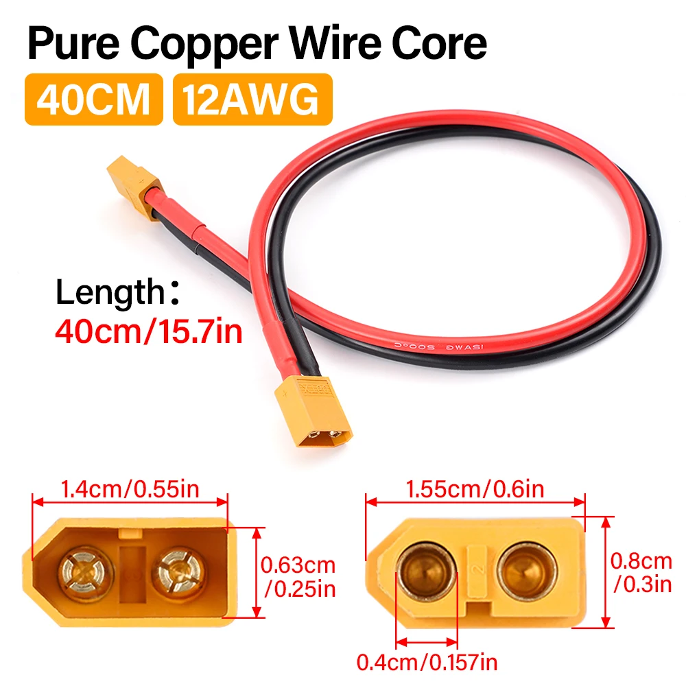 Cable XT60 12AWG silicona macho hembra para coche y RV