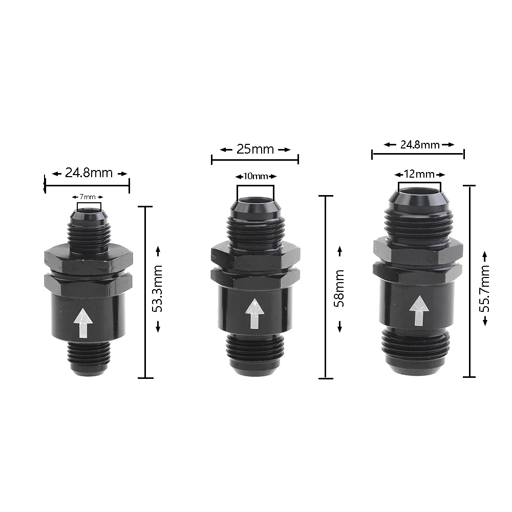 Válvula antirretorno de combustible AN6/AN8/AN10, aluminio negro
