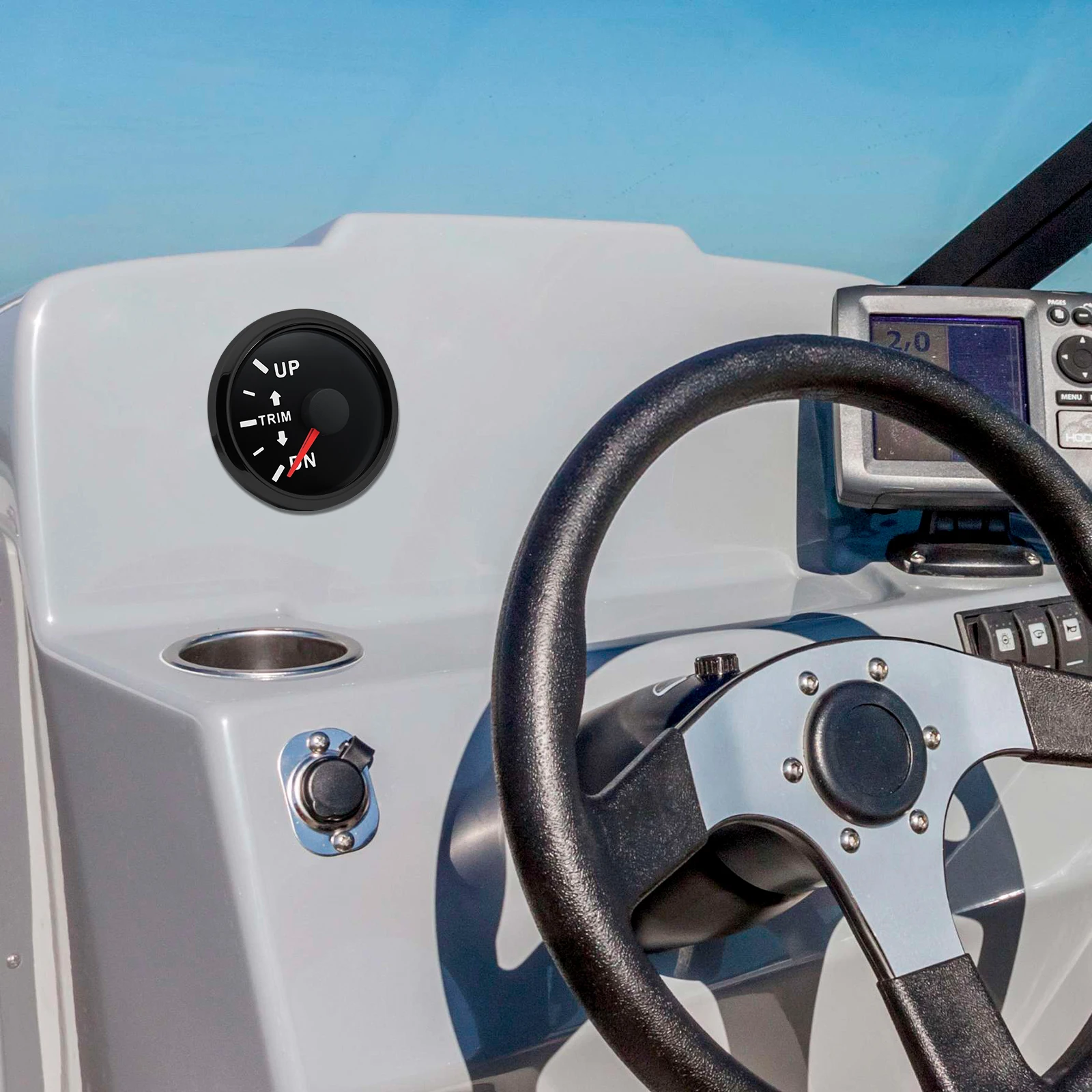 Medidor de ajuste de motor fueraborda interior de barco, indicador de nivel de ajuste eléctrico Up-DN con retroiluminación roja, medidor de ajuste de acero inoxidable de 12V y 24V - imagen 2