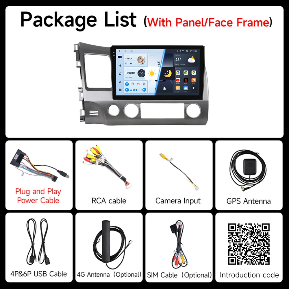 Radio estéreo Android 13 10" Carplay 2 Din – Honda Civic 8 2005-2012 - imagen 5