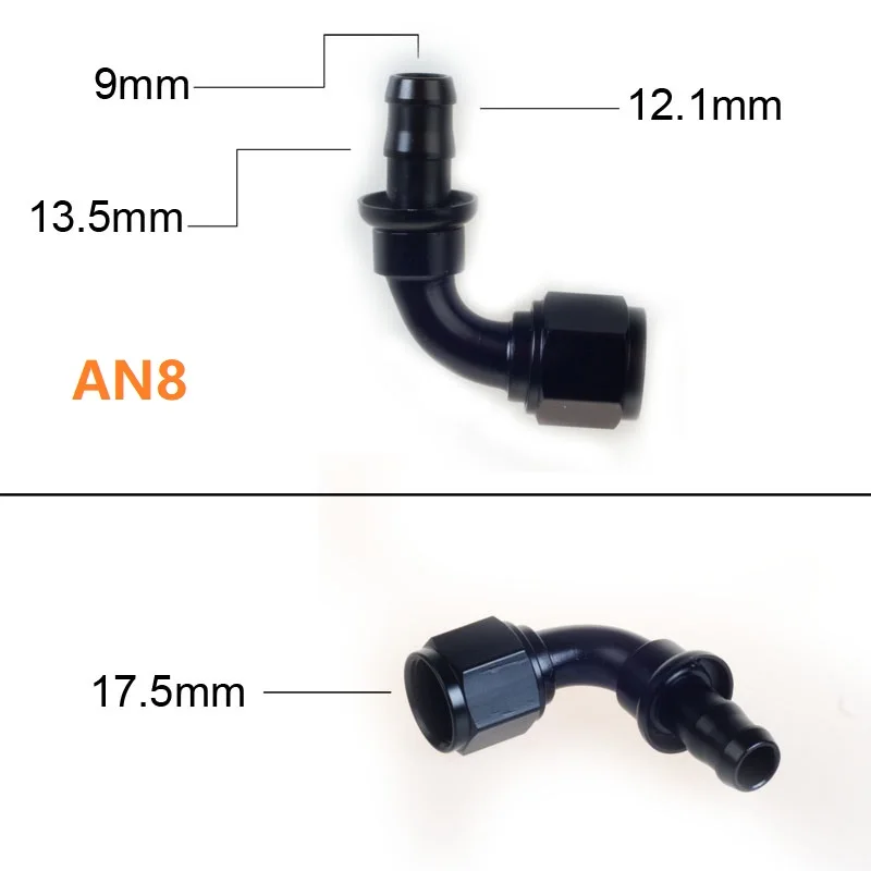 Uuiversal-accesorio de combustible y aceite de aluminio AN6 AN8 AN10, manguera de empuje de combustible, 0, 90, 45, 180 grados, extremo de manguera de tubo de goma - imagen 5