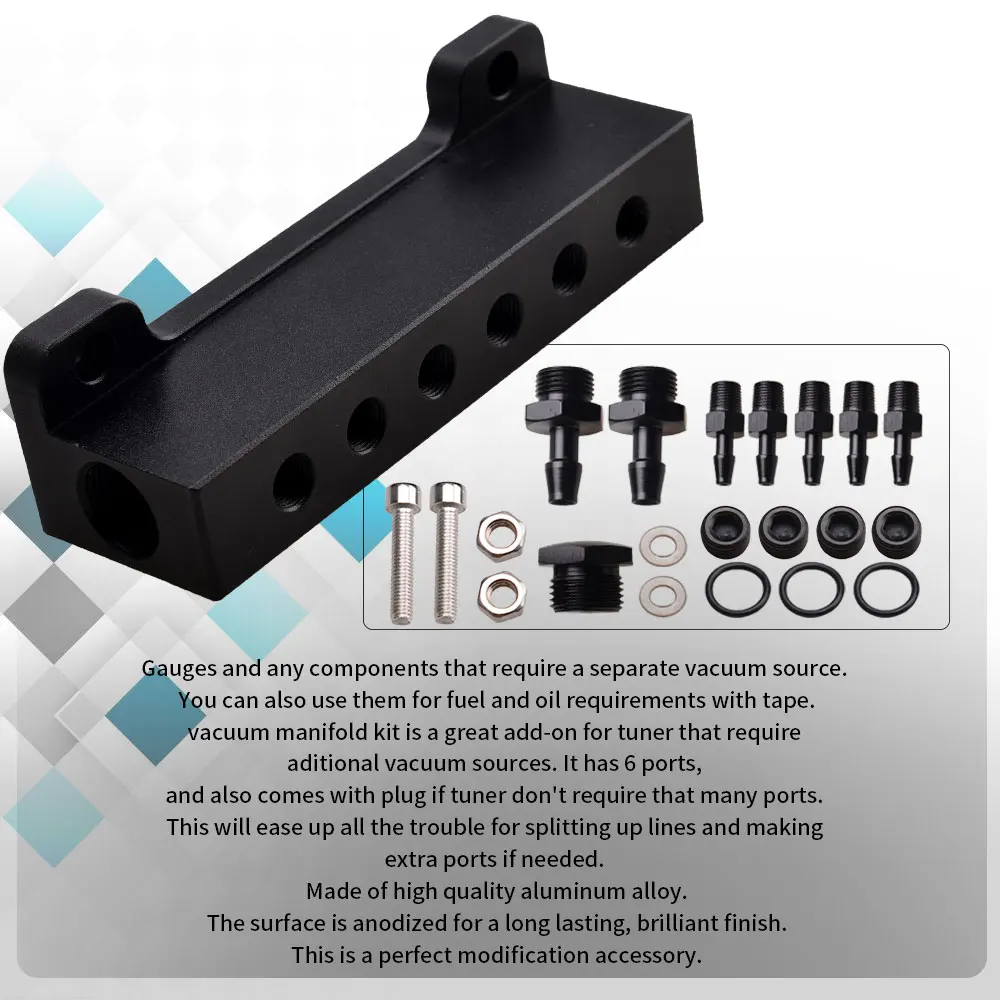 Kit de colector de admisión de bloque de vacío de 6 puertos de carreras, válvula de descarga de combustible, Turbo Boost 1/8NPT, Compatible con controladores Boost y metros - imagen 4