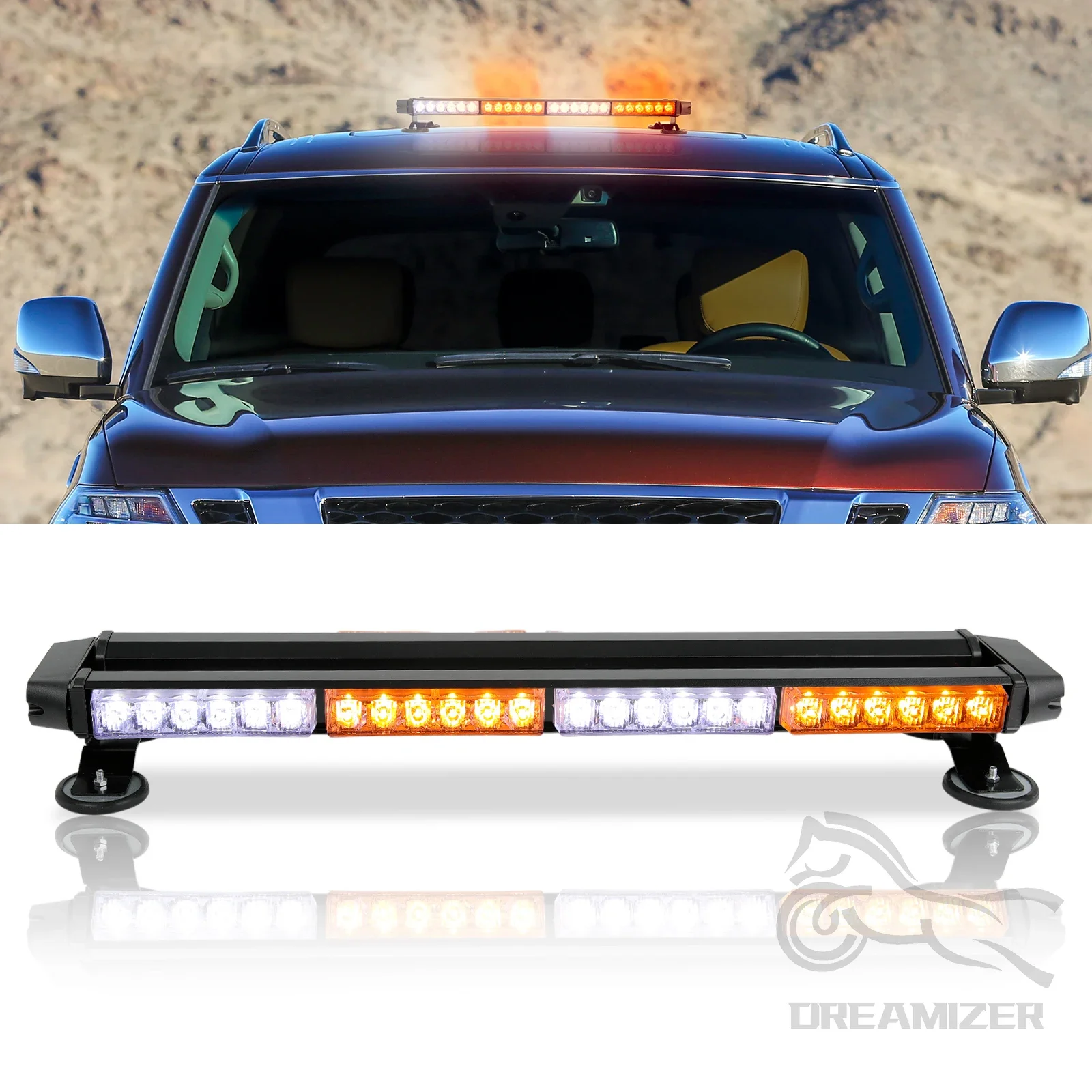 Barra LED estroboscópica magnética blanca/ámbar para coche y remolque - imagen 3