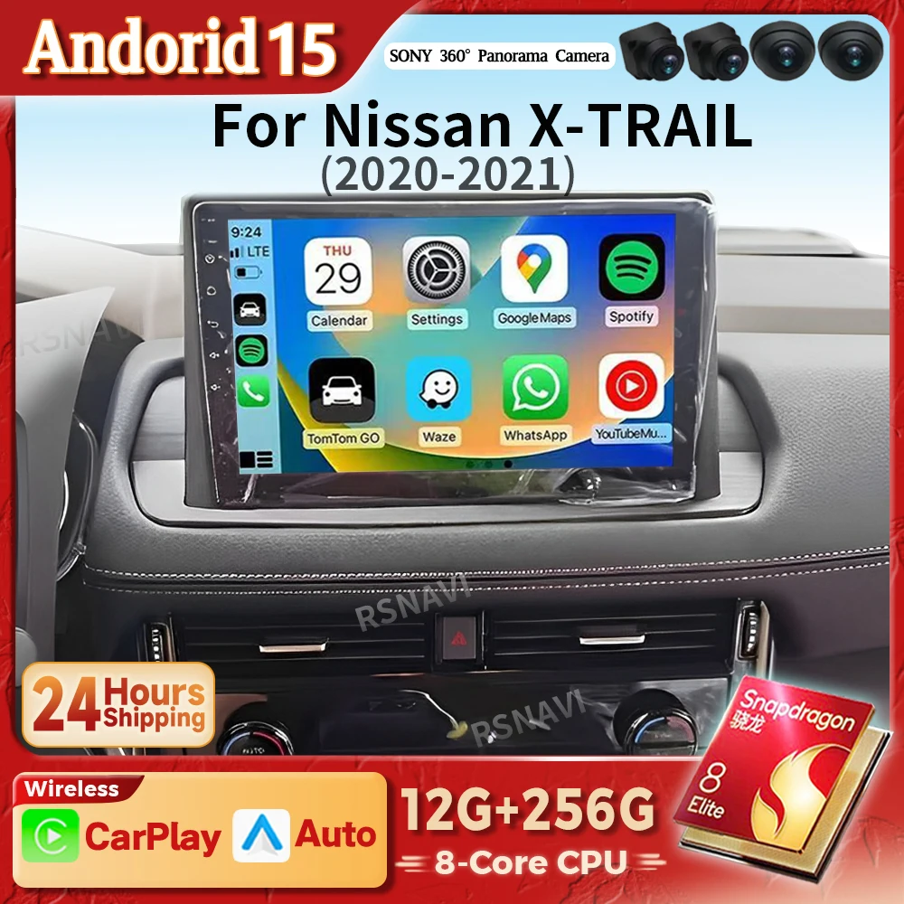 Qualcomm Snapdragon Android 15 Carplay Auto para Nissan x-trail T33 2020 2021 Radio de coche reproductor Multimedia Rogue 3 III estéreo GPS