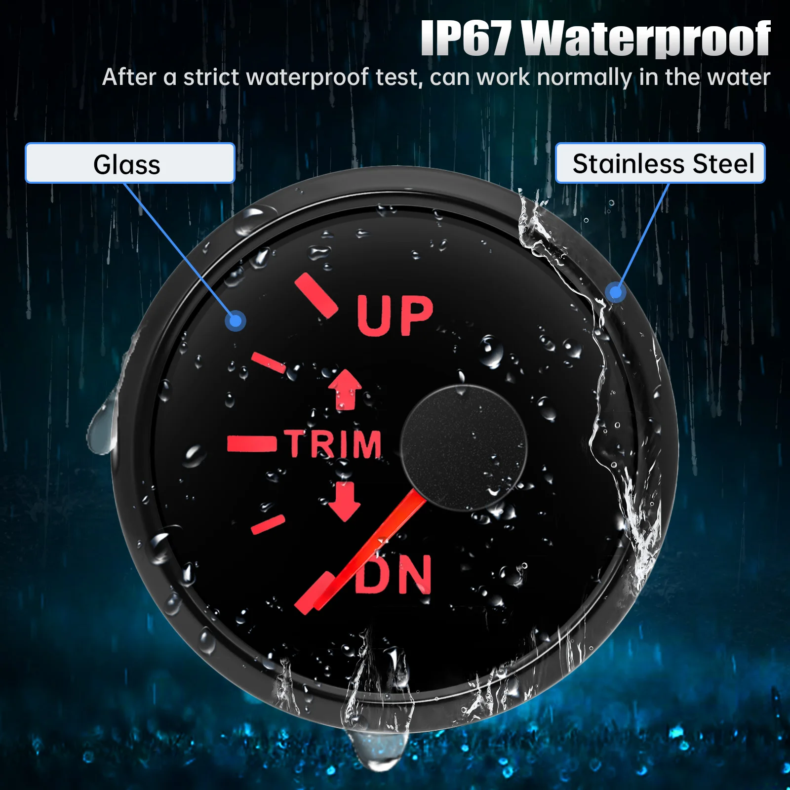 Medidor de ajuste de motor fueraborda interior de barco, indicador de nivel de ajuste eléctrico Up-DN con retroiluminación roja, medidor de ajuste de acero inoxidable de 12V y 24V - imagen 3