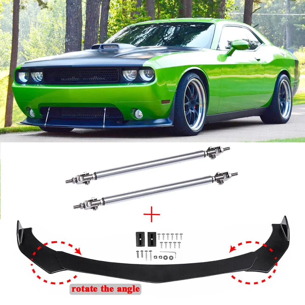 Para Dodge Challenger SRT SXT RT alerón divisor de labio de parachoques delantero + varillas de puntal