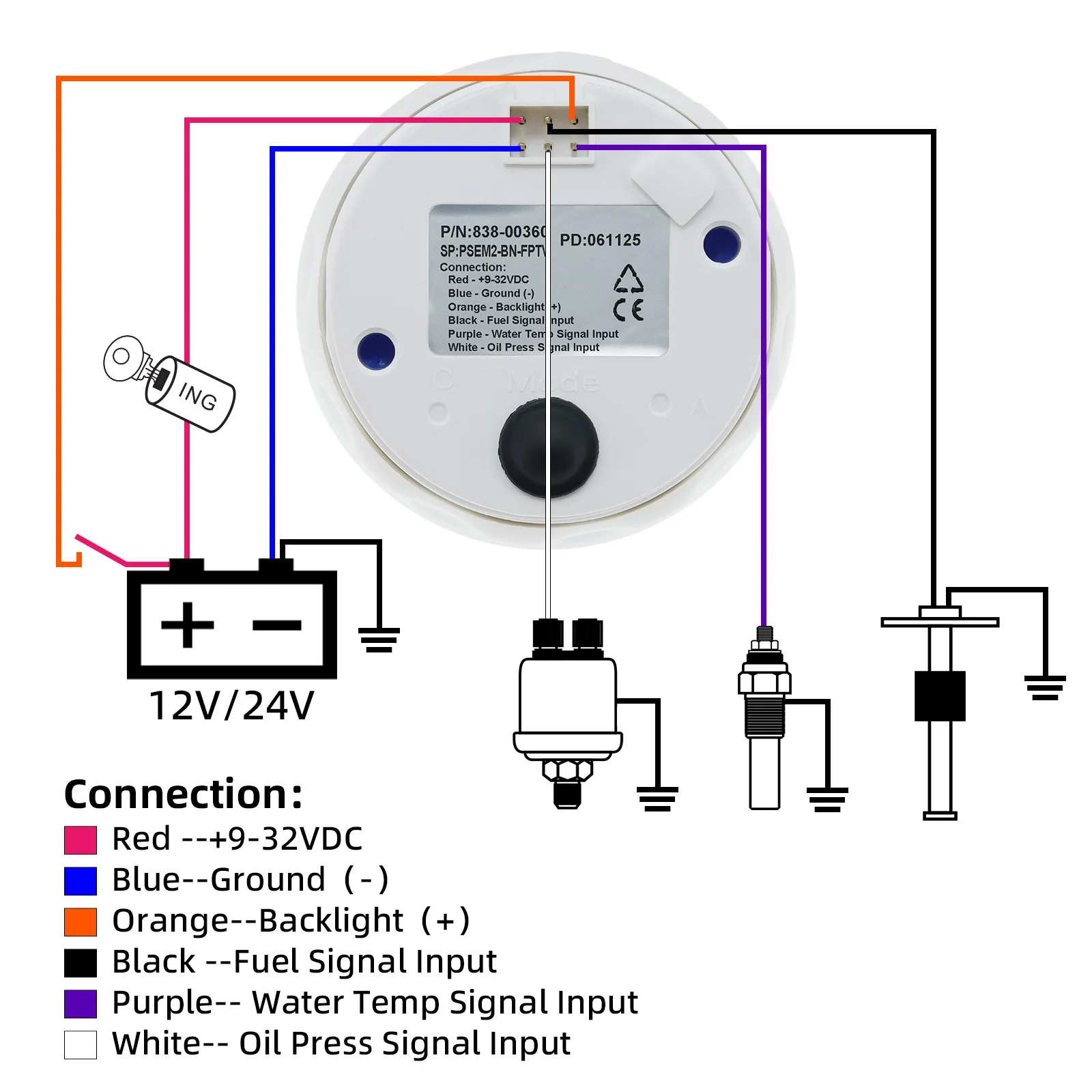 Indicador digital 4 en 1: combustible, aceite, temperatura y voltaje – 8 colores - imagen 5