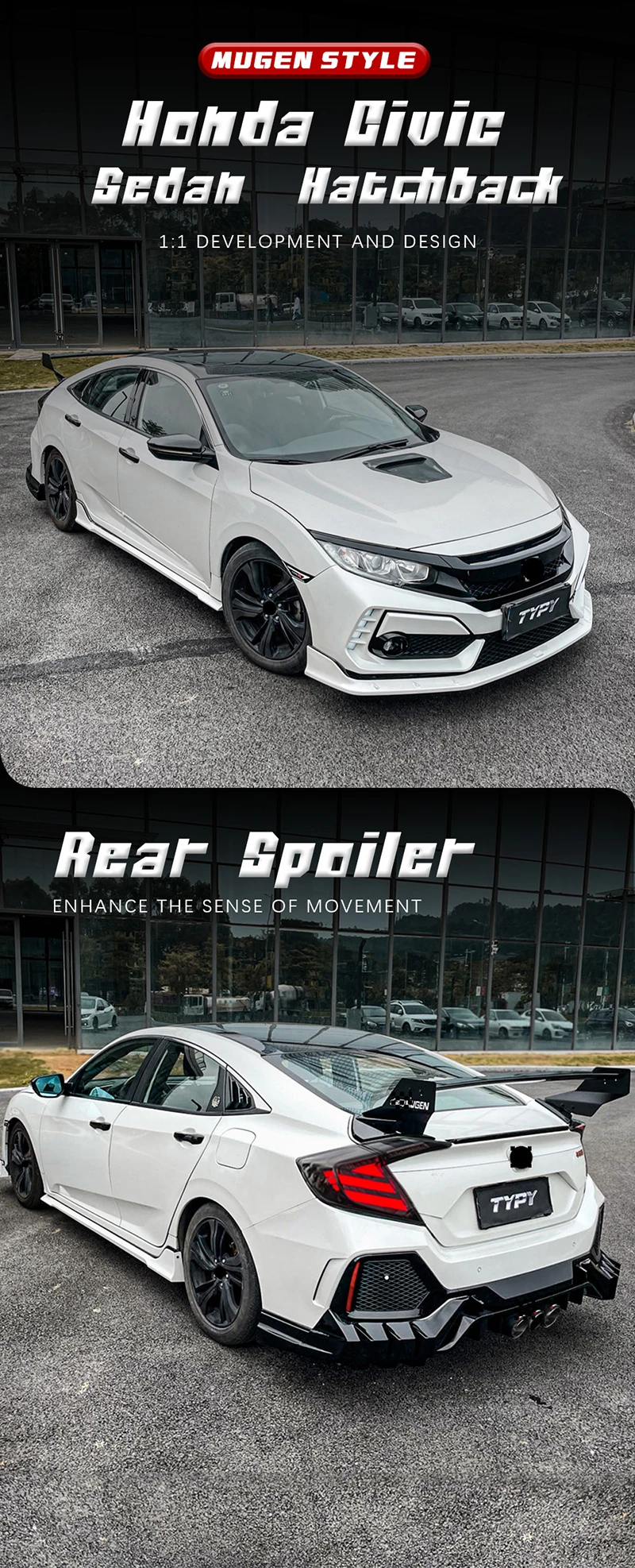 Kit completo de carrocería estilo MUGEN para Honda Civic 10th Hatchback