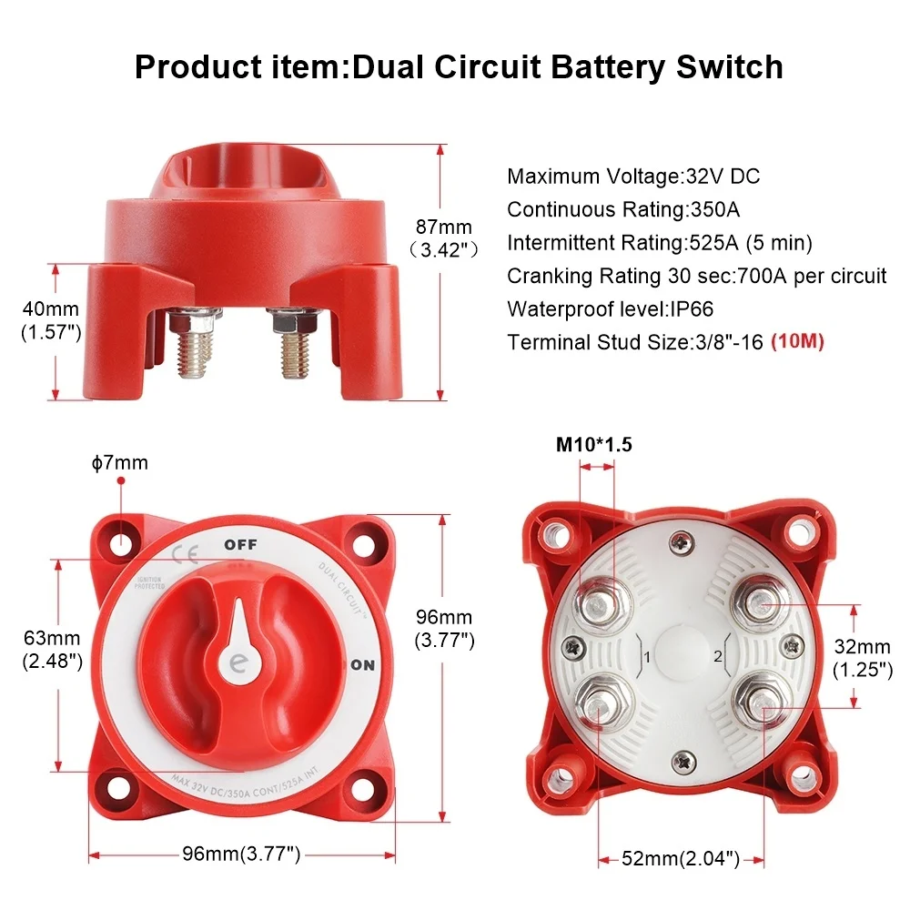 Aislador de batería Serie E 32V 350A – doble circuito para caravana y barco - imagen 2