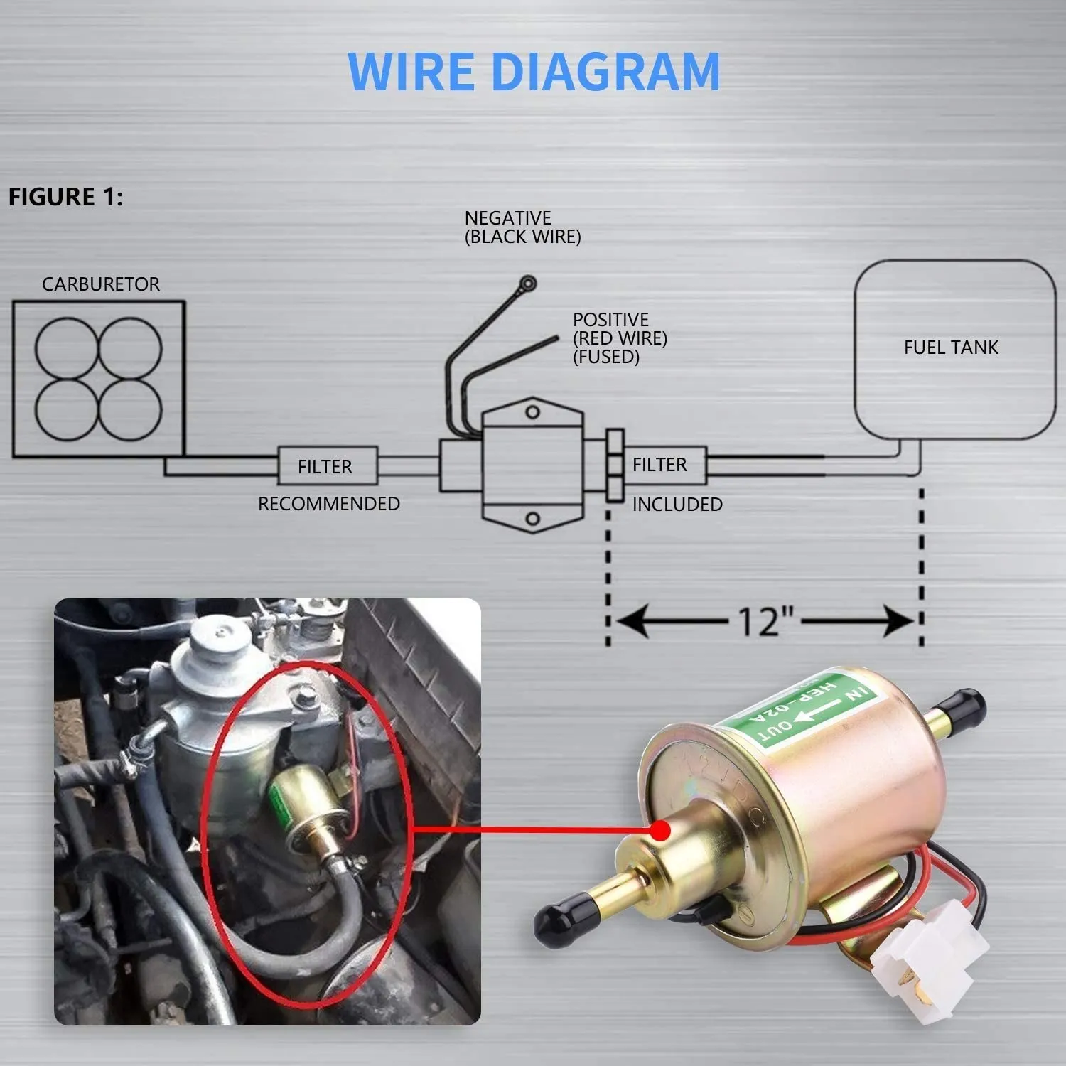 Bomba de combustible eléctrica 12V baja presión para carburador HEP-02A - imagen 5