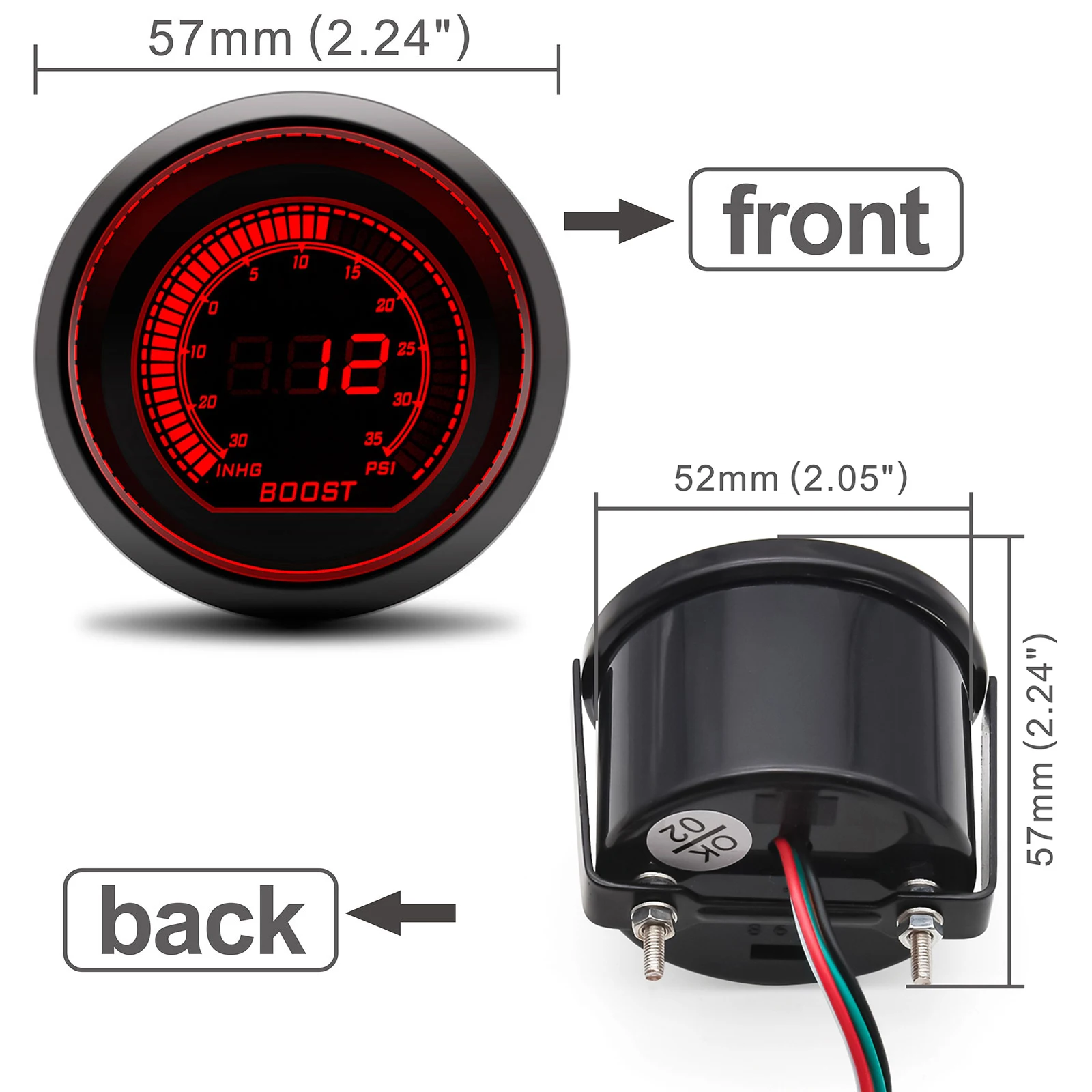 Manómetro presión turbo digital con sensor – Retroiluminación LED 12V - imagen 3