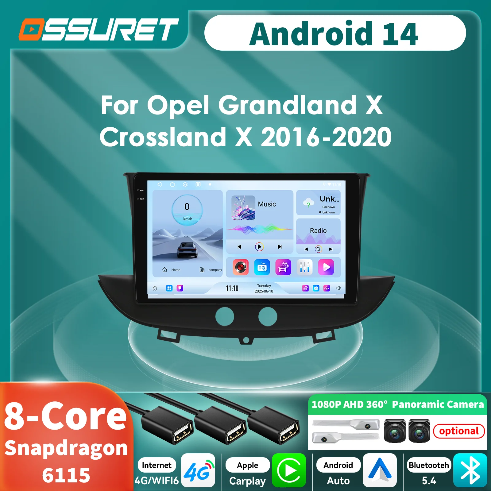Radio Android 14 Snapdragon para Opel Grandland X 2016-2020