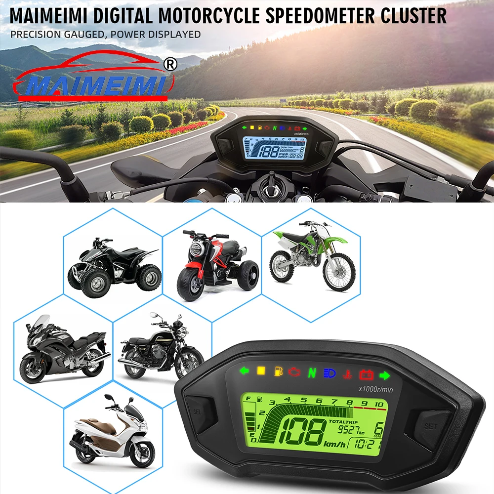 Cuadro LCD de moto con velocímetro, tacómetro y nivel de combustible