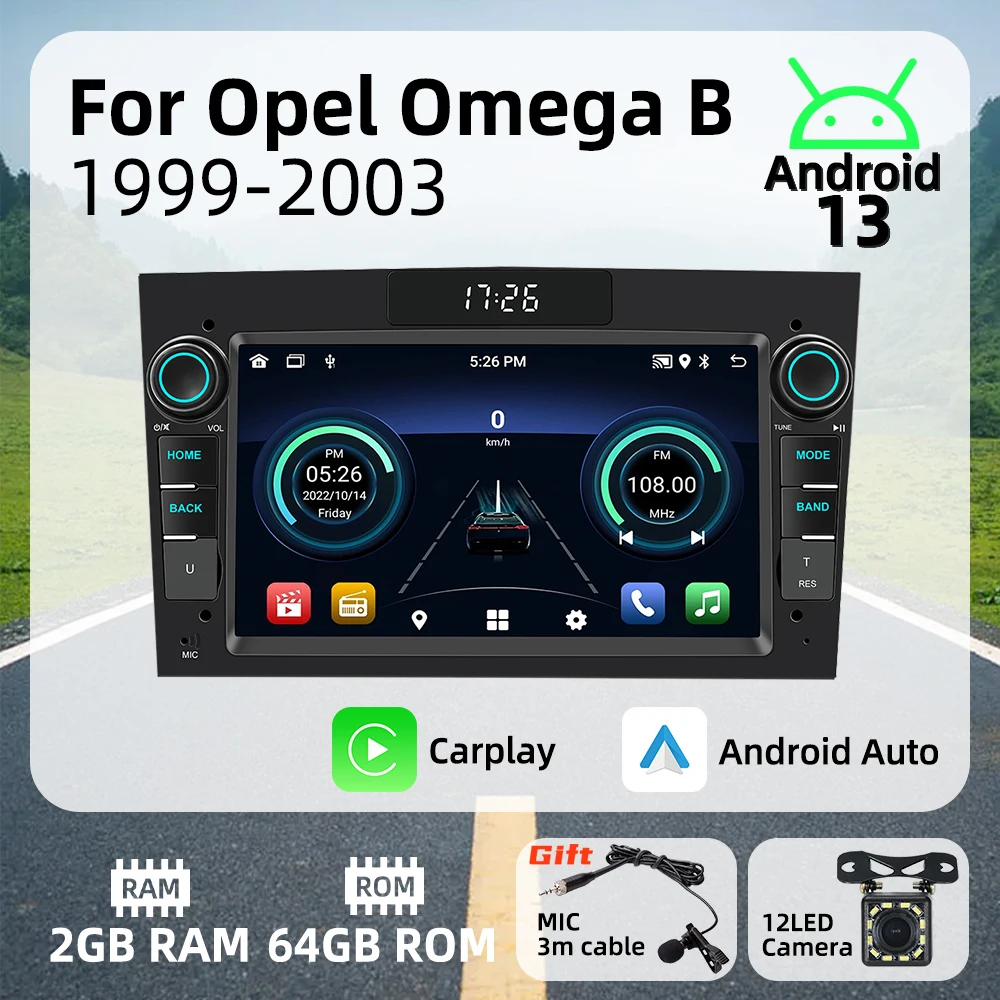 Radio 2 DIN con CarPlay y Android Auto para Opel Omega B 1999-2003