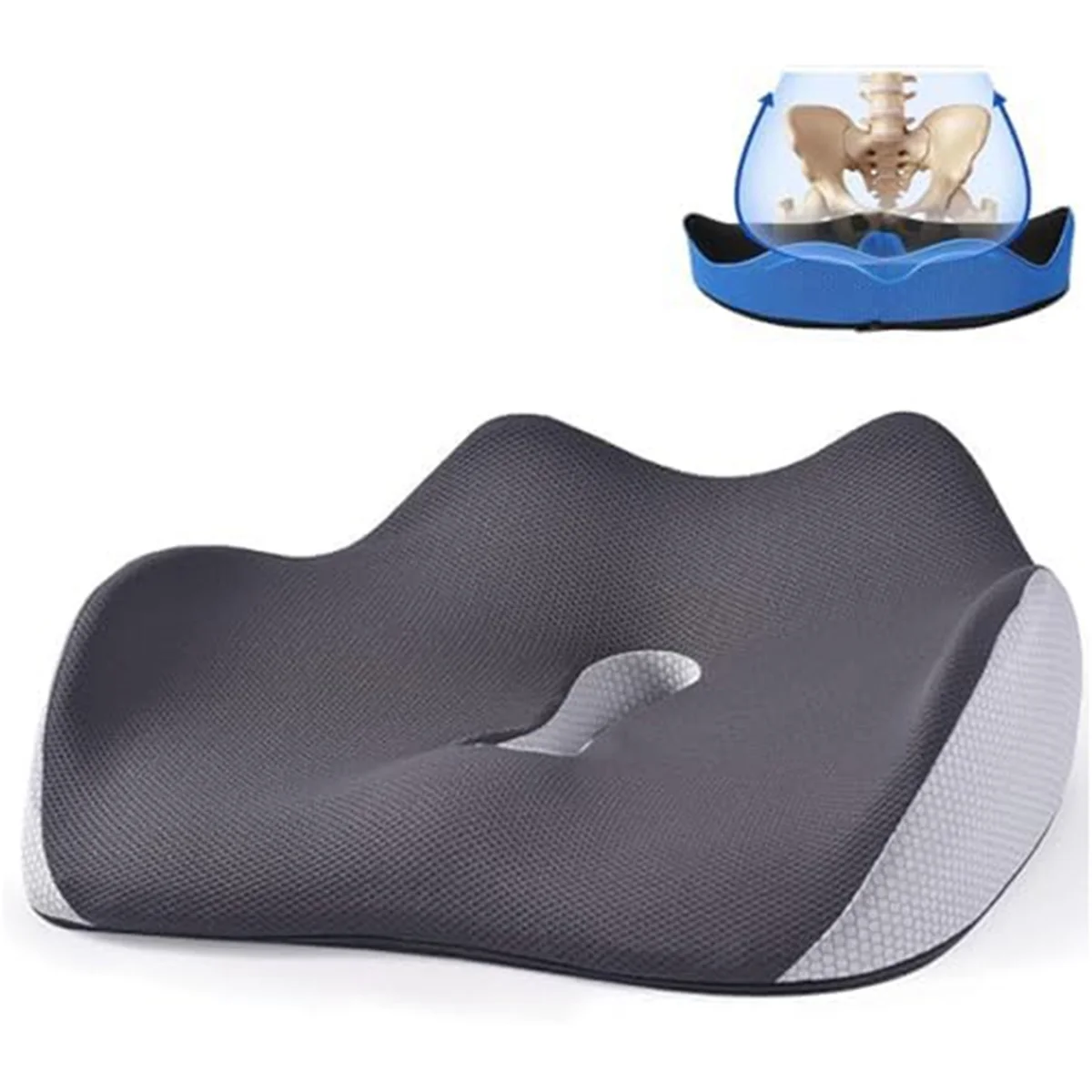 Cojín ergonómico gris para silla de oficina y ordenador - imagen 2