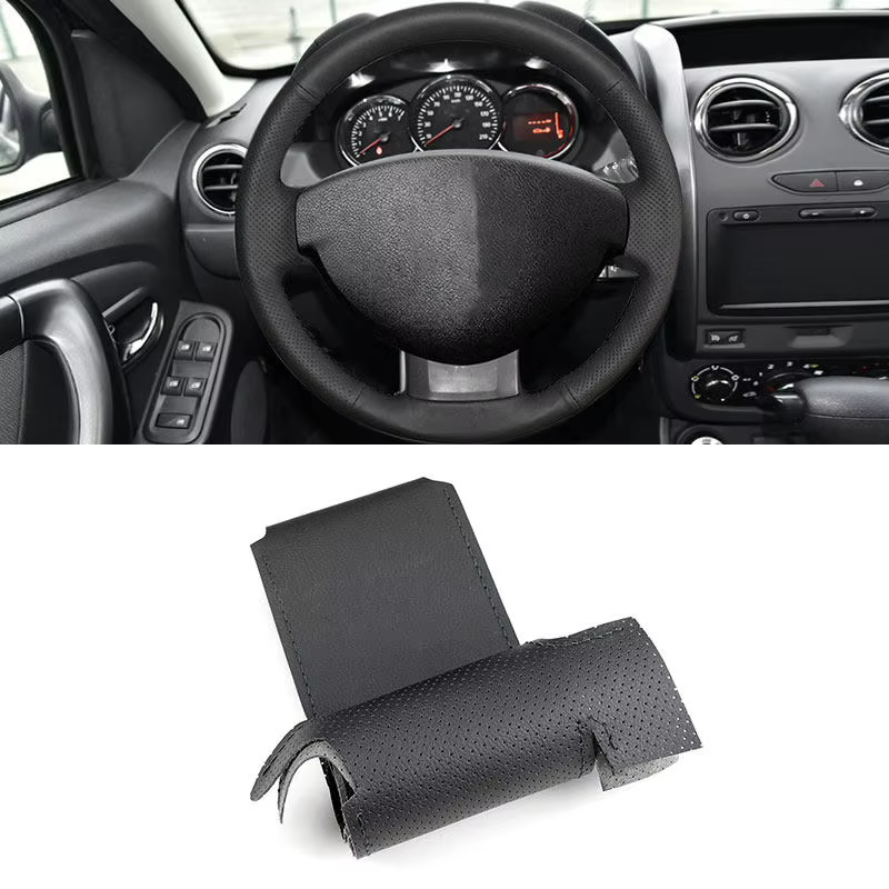 Funda de volante de microfibra negra para Dacia Duster y Sandero