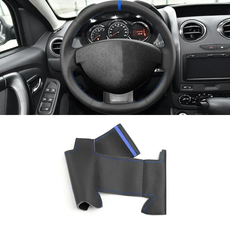 Funda de cuero DIY para volante con costura azul – Dacia Duster - imagen 3