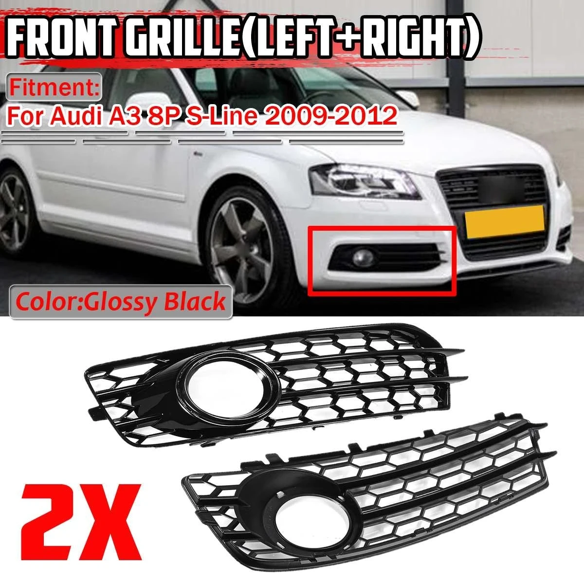 Rejilla antiniebla delantera de panal Audi A3 8P S line 2009-2012