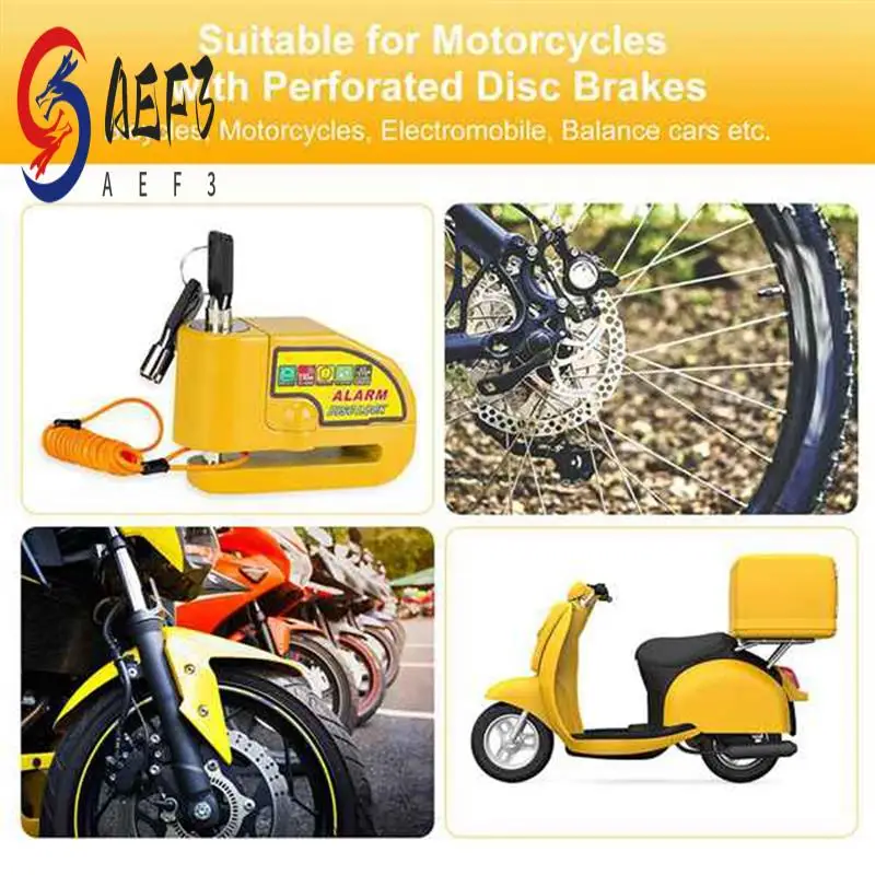 Cerradura de freno de disco de AEF3-Motocicleta, cerradura de seguridad para motocicleta, Scooter, sonido de alarma impermeable con piezas de Cable de recordatorio